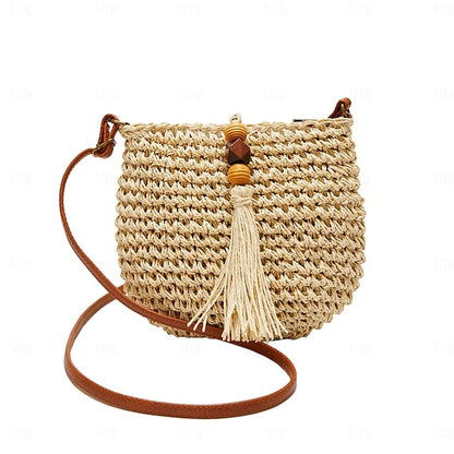 Tassel Women's Bag Woven Boho Handbag – Straw Crossbody