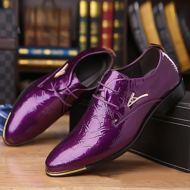 Shoes Men's Purple Bold Patent Shiny Lace-Up