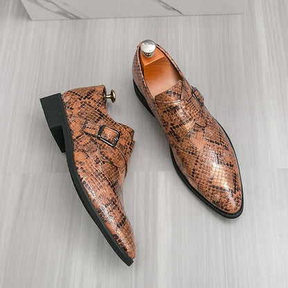 Men Strap Formal for Monk Shoes – Classic Snake Brown Print