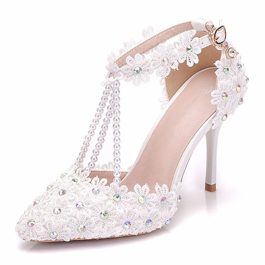 Lace Shoes Pointed Bridal High Heel Wedding Women's