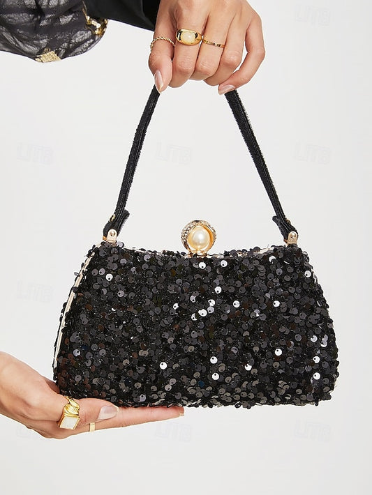 Black – with Clutch Pearl Sequin Women's Accent Evening