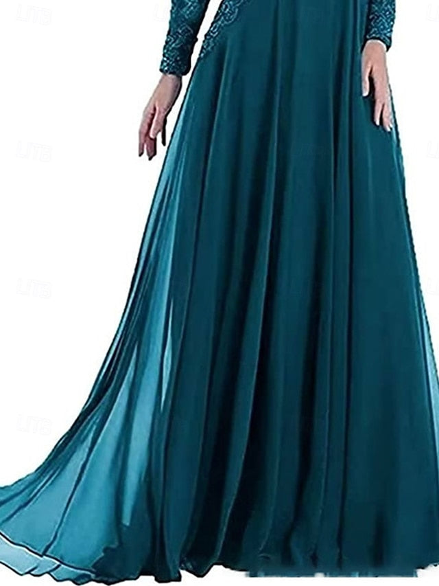 Floor the Party Bride Neck A-Line Elegant Dress Crew of Mother