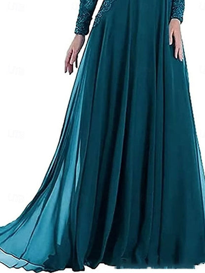 Floor the Party Bride Neck A-Line Elegant Dress Crew of Mother