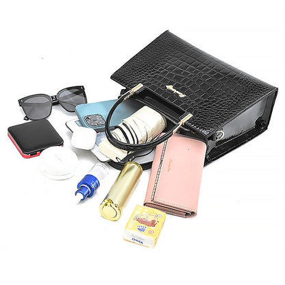 Black Crocodile Pattern Women's Elegant Handbag Leather |