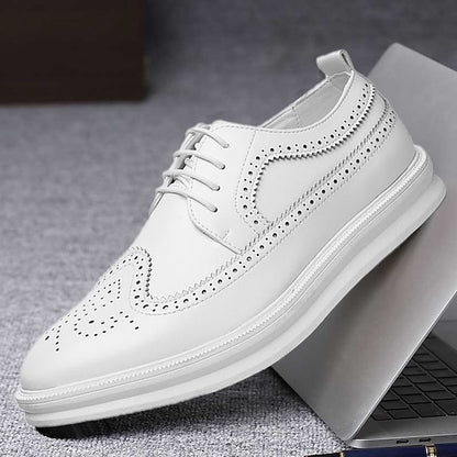 Leather Brogue Stylish Lace-Up Shoes White - Men's Derby
