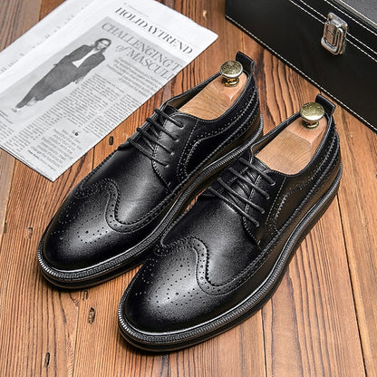 Leather Brogue Stylish Lace-Up Shoes White - Men's Derby