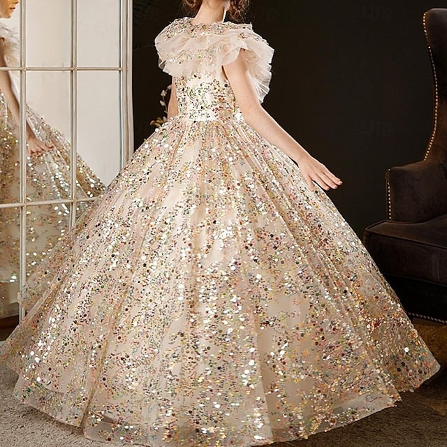 Solid 3/4 Kids Party Flower Dress Color Girl Girls'