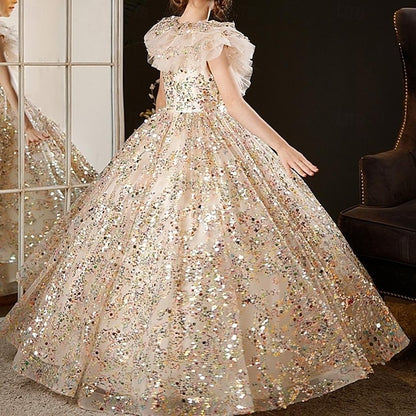 Solid 3/4 Kids Party Flower Dress Color Girl Girls'