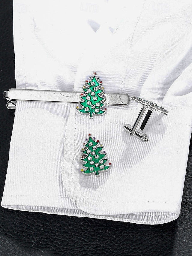 - Clip and Christmas Festive Tie Cufflinks Set Tree Men's