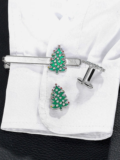 - Clip and Christmas Festive Tie Cufflinks Set Tree Men's