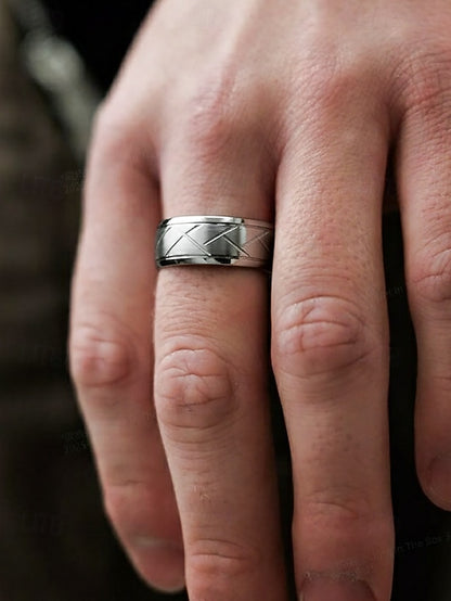Rings Pattern Men's – Stainless Geometric Modern Steel