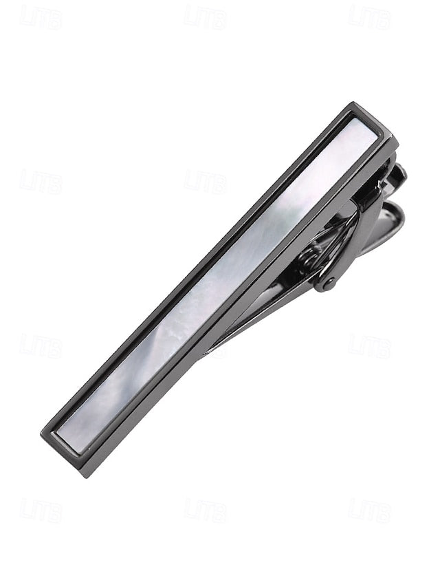 with mother of inlaid Men's tie clip pearl and brass