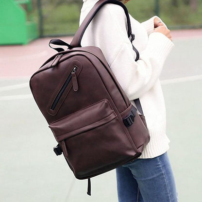 with Leather Backpack Black Faux Front Zipper Men's Pocket