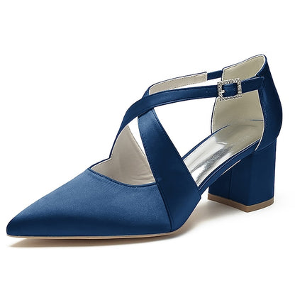 Heels Block Women's Toe White Pointed – Satin Elegant