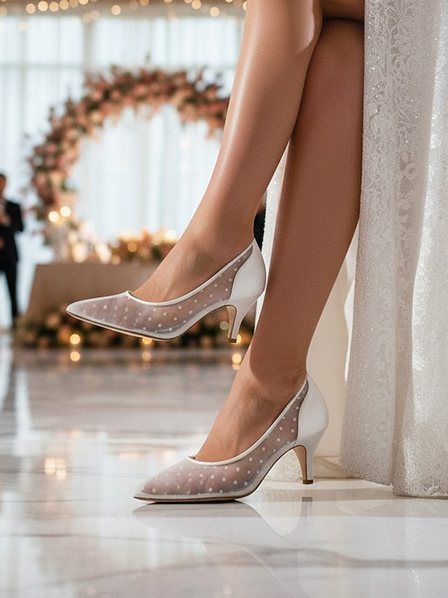 Polka Women's Shoes Mesh and Dot Wedding with Low White