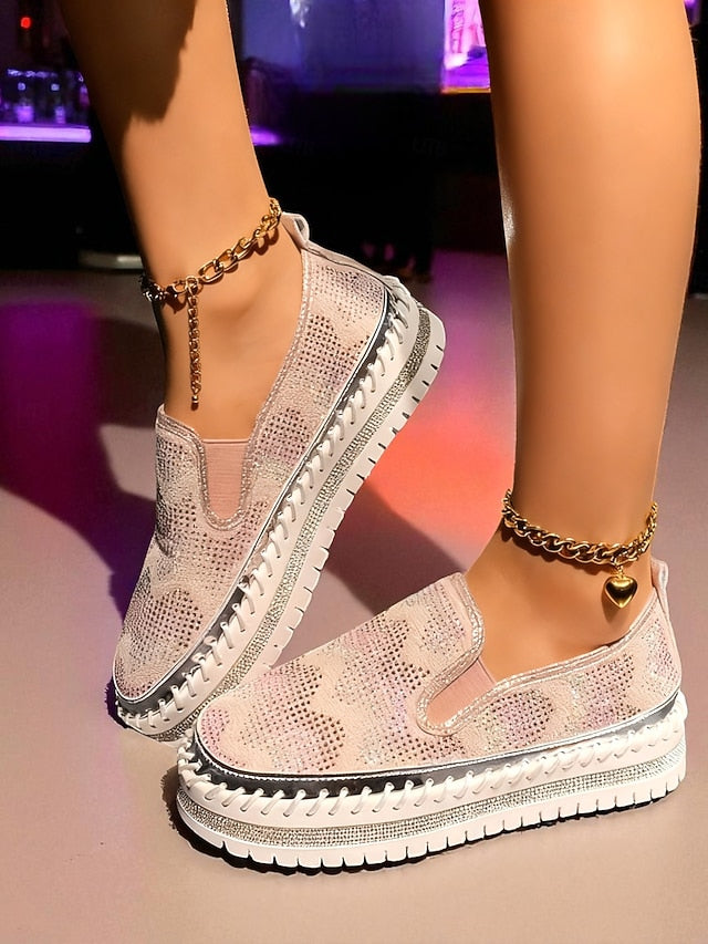 Mesh Sneakers with Glitter Women's Platform Slip-On