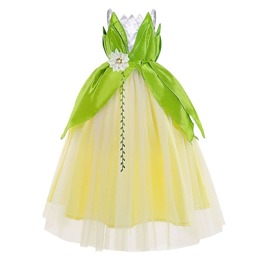 Dress Tiana Princess Girl Bell Flower Tinker Theme Fairytale