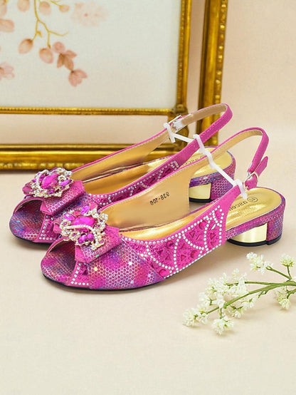 Gold Slingback and Heels Matching Rhinestone Women's Clutch