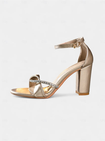 Strap - PU Sandals Ankle Gold Block Heel Women's Open-Toe