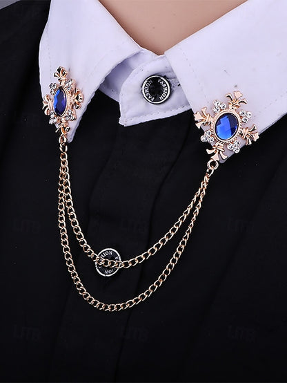 Elegant – Blue Chain Gem Brooch Collar Double Vintage