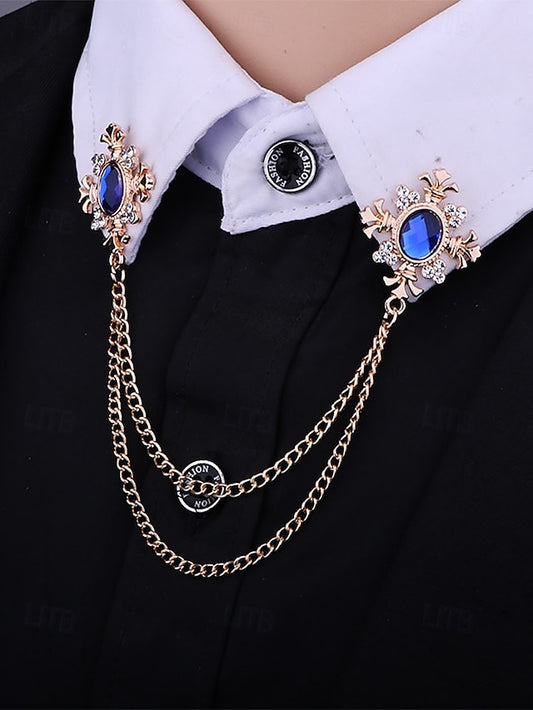 Elegant – Blue Chain Gem Brooch Collar Double Vintage