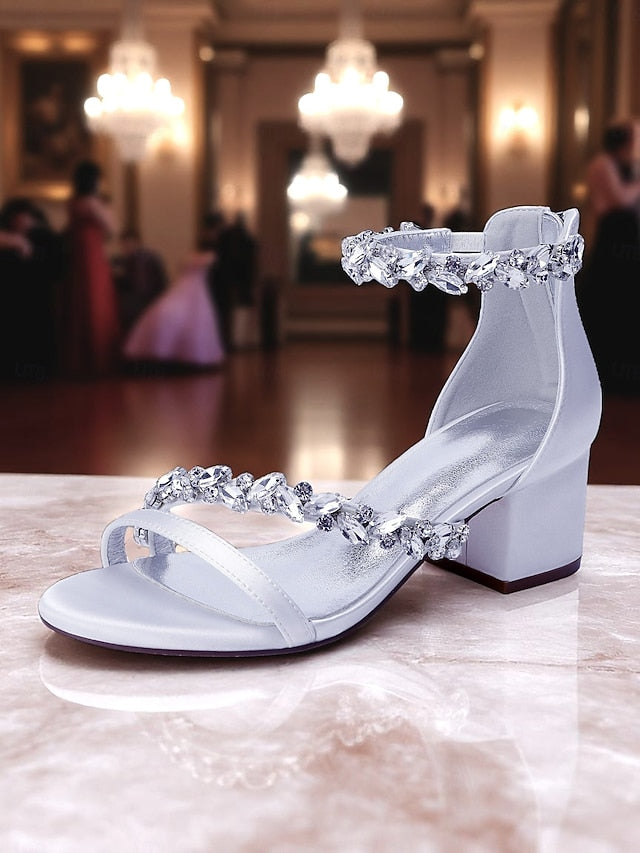 Sandals Crystal - Women's Heel Block Satin Purple