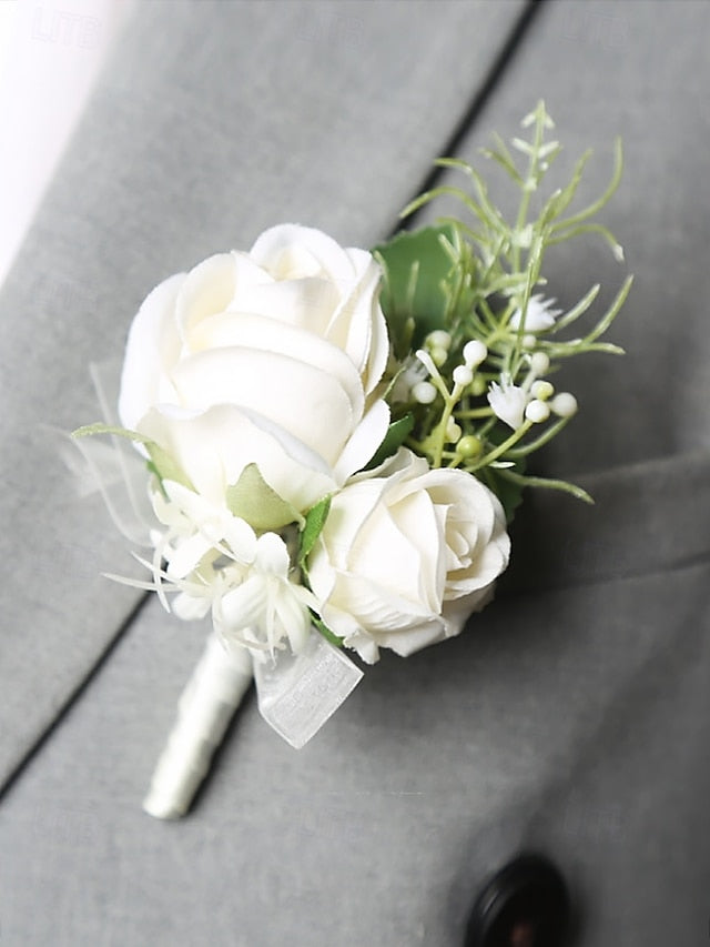 Corsage Wrist and – Boutonniere Elegant Set Rose White