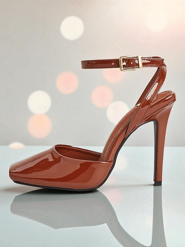 Heels Women's Peep Patent Leather Toe Green Dark High -