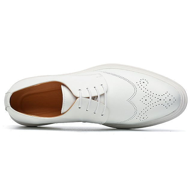Perforated White Shoes Faux with Leather Men's Oxford
