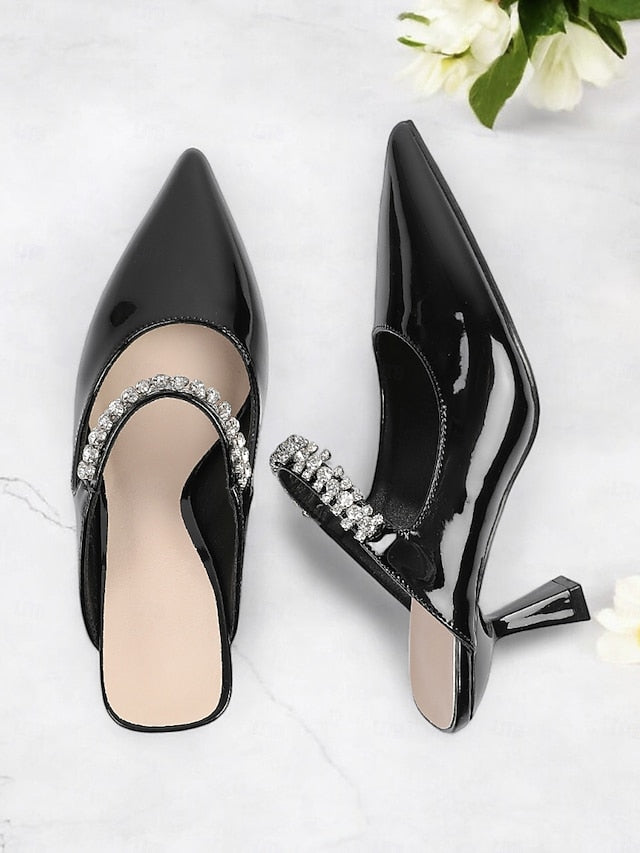 Pointed-Toe Rhinestone Slip-On Embellished Women's Heeled