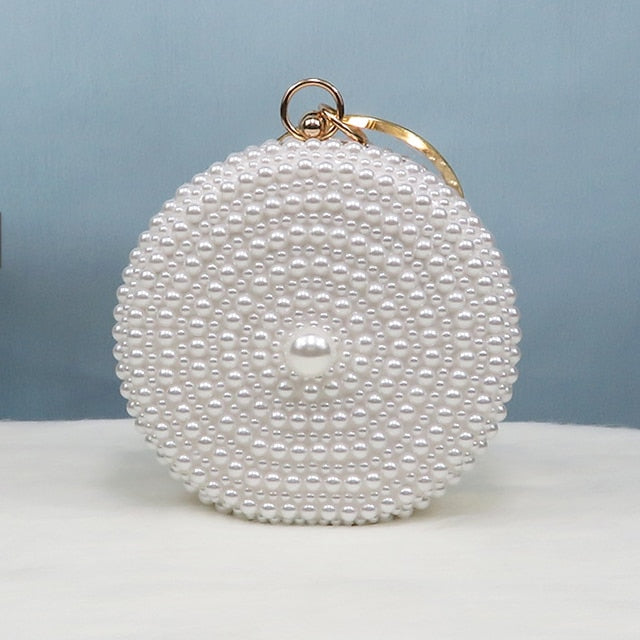 Pearl-Embellished Pearl Stiletto Round Set and Heels White Purse