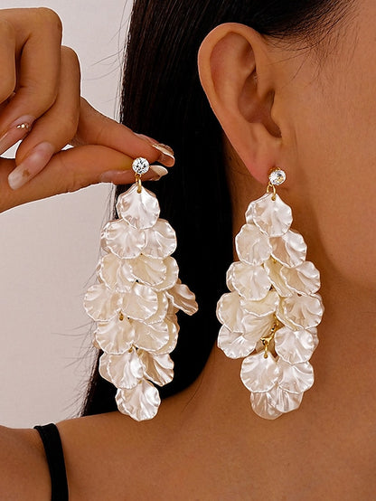 Floral Layered Elegant Earrings Women's Drop - Satin Petal