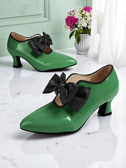 – Vintage Leather 1920s Red Shoes Heel Women's Patent Low