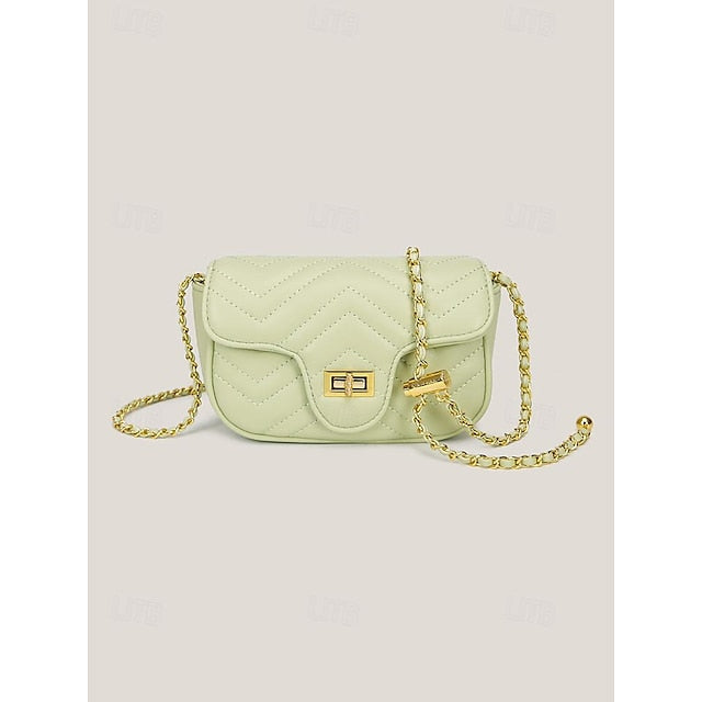 Leather Bag Women's White Crossbody with Gold Elegant Chain