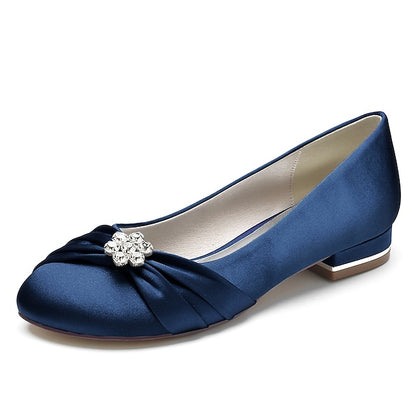 Blue Wedding with Women's Light Satin Rhinestone Flats