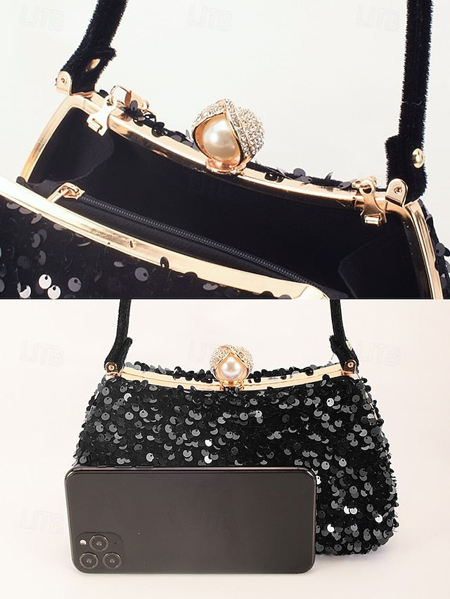 Black – with Clutch Pearl Sequin Women's Accent Evening
