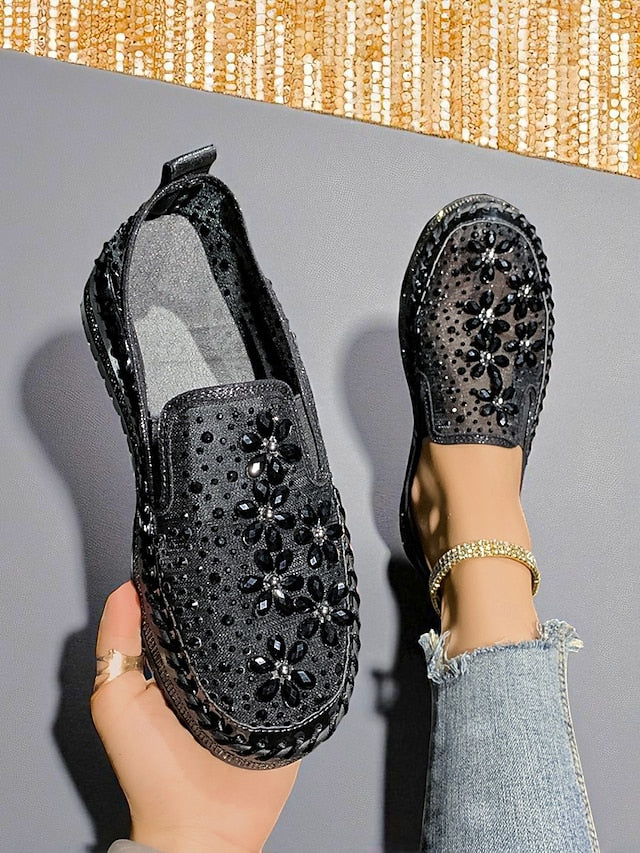 Sneakers Slip-On Rhinestone Mesh Embellished Women's with