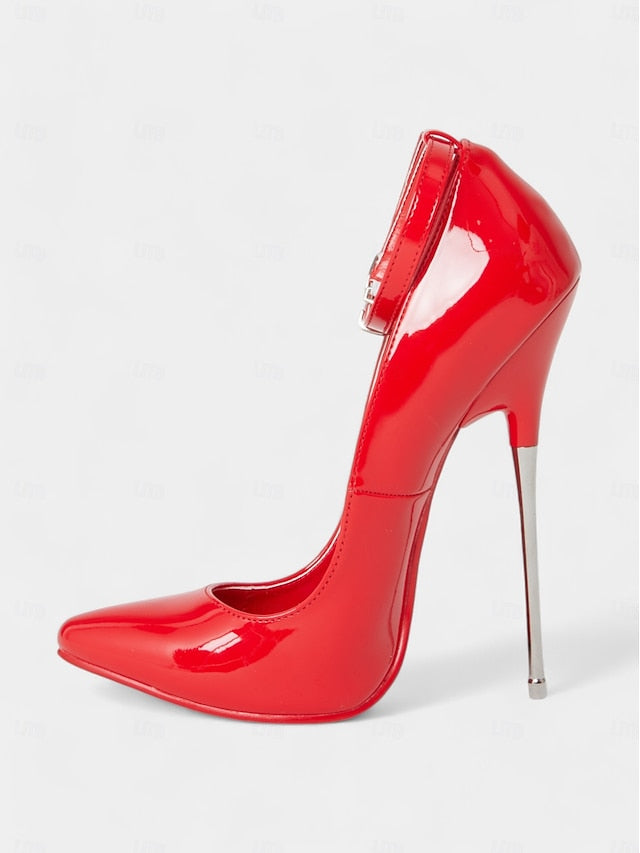 Patent Strap Red Women's Leather Ankle Heels with Stiletto