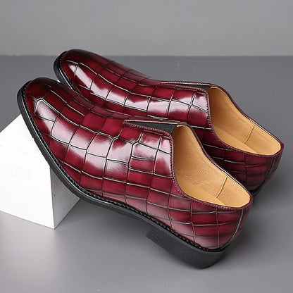 Slip-On Pattern Burgundy Men's Crocodile Shoes –