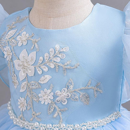 Party Dress Wedding Sleeveless Floral Girls' Sequin Kids