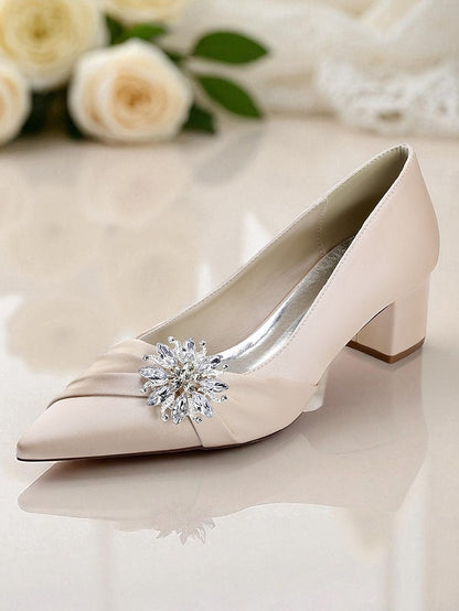 with Women's Crystal Pumps Low Heel White Block