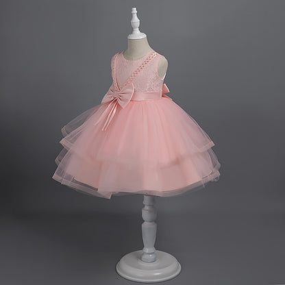 Dress Party Color Girls' Sleeveless Solid Toddler