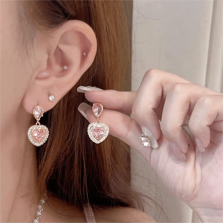 Crystal Dangling Heart Earrings