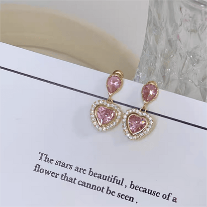 Crystal Dangling Heart Earrings