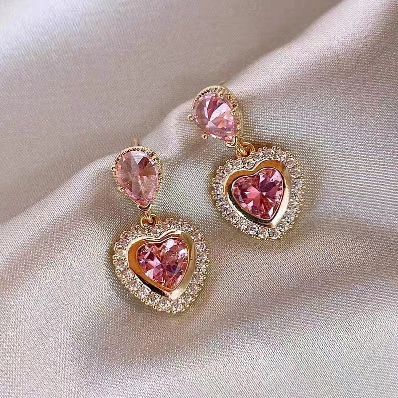 Crystal Dangling Heart Earrings