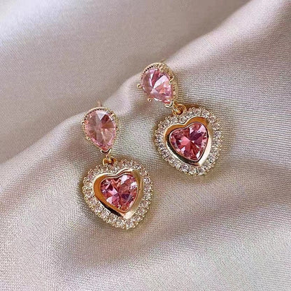 Crystal Dangling Heart Earrings