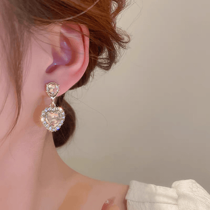 Crystal Dangling Heart Earrings