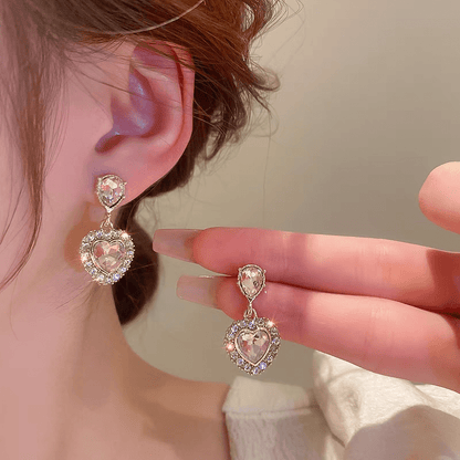 Crystal Dangling Heart Earrings