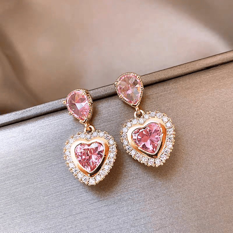 Crystal Dangling Heart Earrings