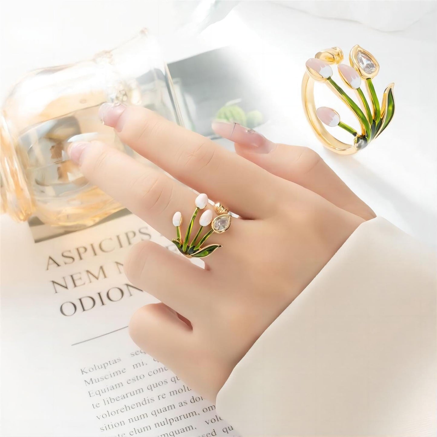 Crystal Inlaid Enamel Tulip Ring GEM586